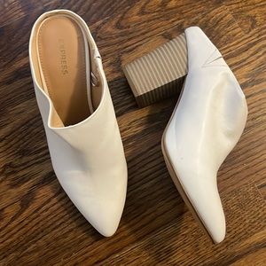 Express white block heeled mules